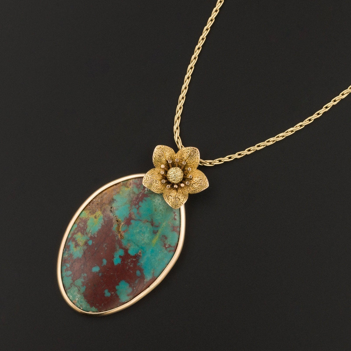 Antique Turquoise Conversion Necklace of 14k Gold - Trademark Antiques