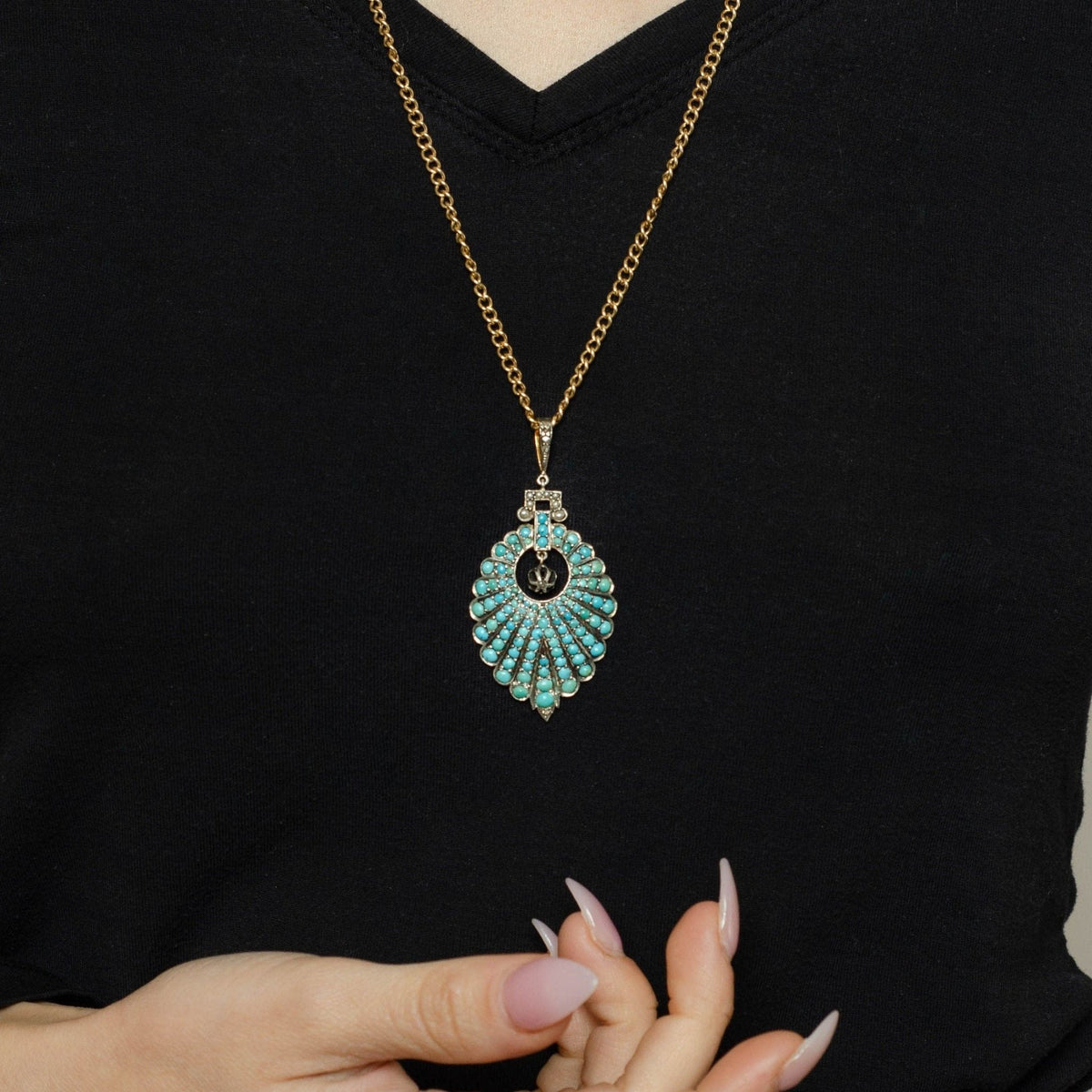 Antique Turquoise Diamond and Silver Pendant - Trademark Antiques
