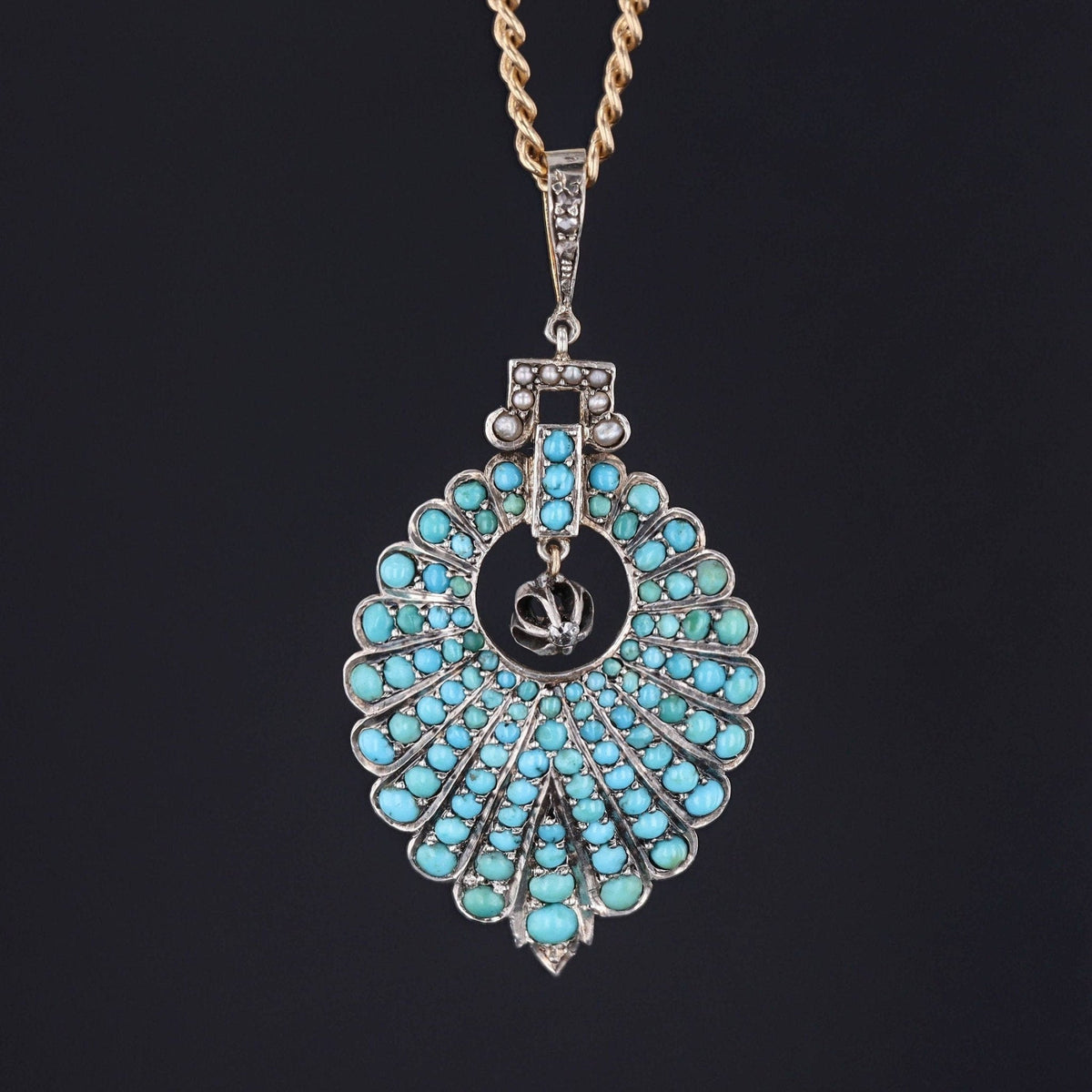 Antique Turquoise Diamond and Silver Pendant - Trademark Antiques