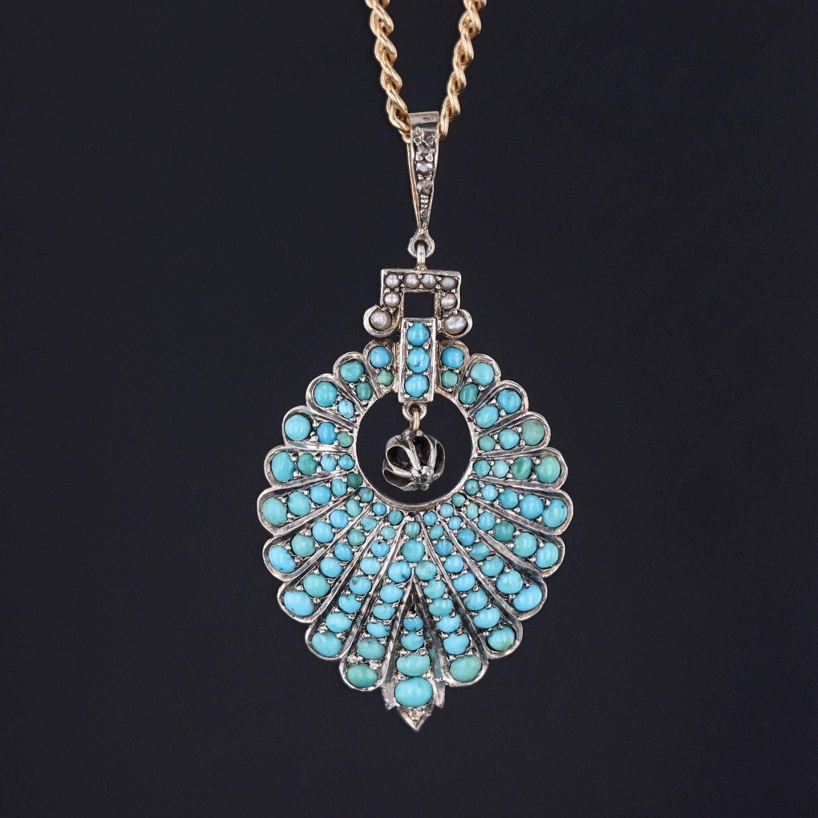 Antique Turquoise Diamond and Silver Pendant - Trademark Antiques