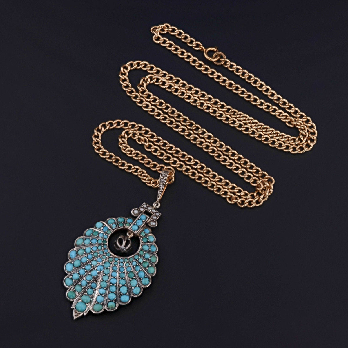 Antique Turquoise Diamond and Silver Pendant - Trademark Antiques