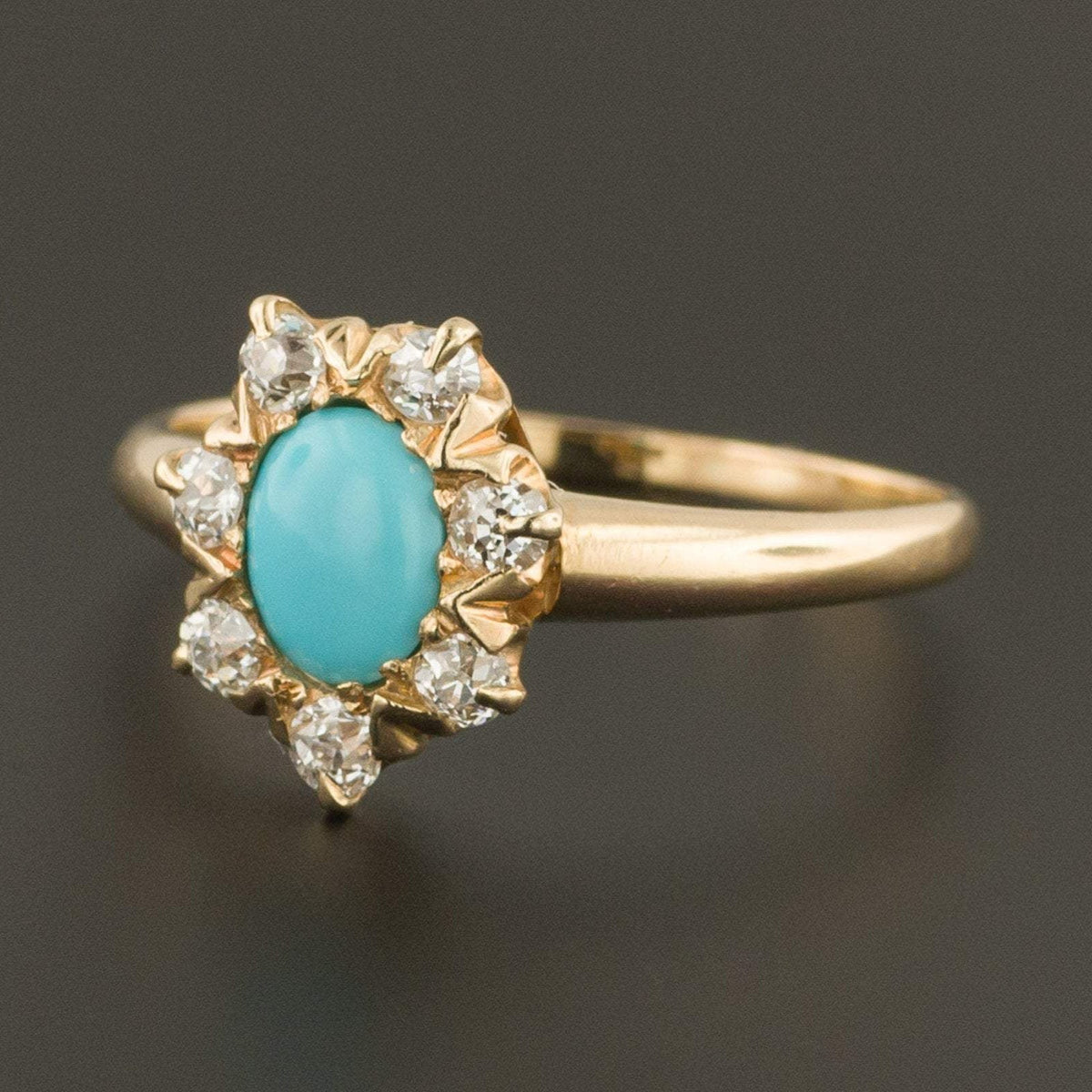 Antique Turquoise &amp; Diamond Ring | 14k Gold Ring - Trademark Antiques