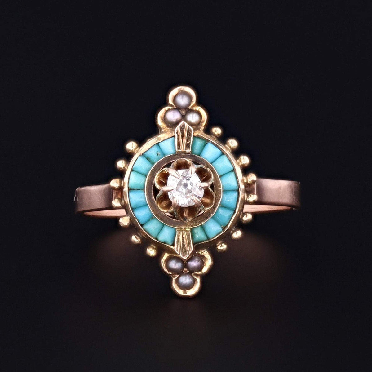 Antique Turquoise &amp; Diamond Ring | 14k Gold Ring - Trademark Antiques