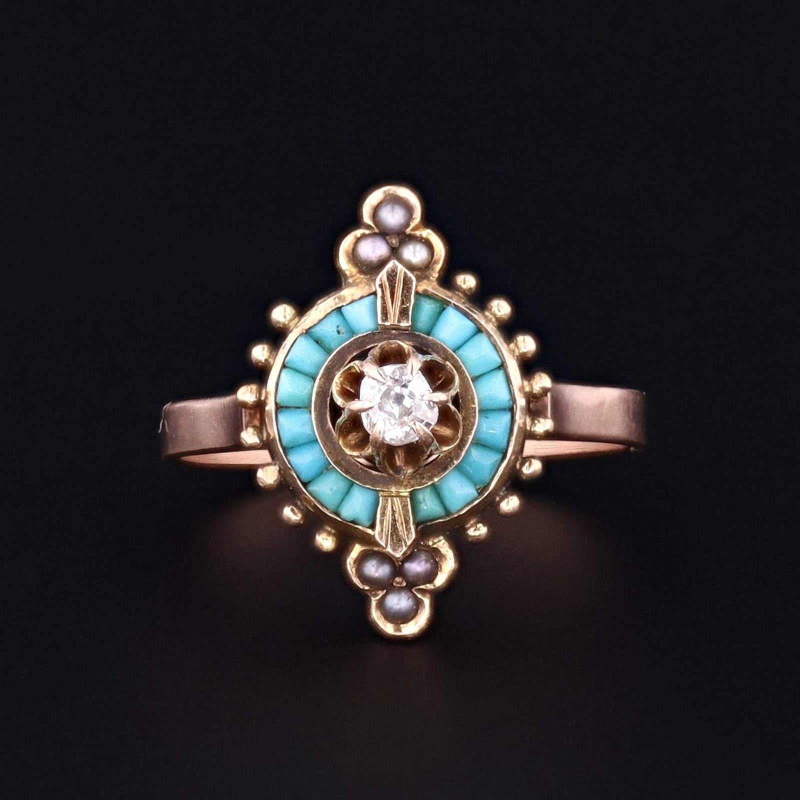 Antique Turquoise & Diamond Ring | 14k Gold Ring - Trademark Antiques