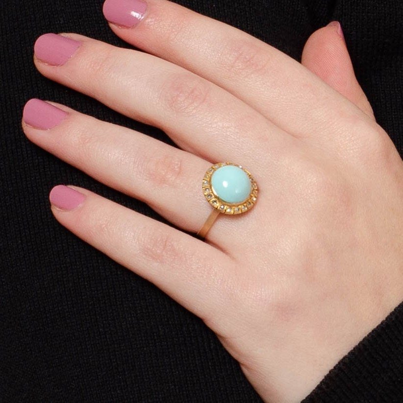 Antique Turquoise &amp; Diamond Ring | 14k Gold Ring - Trademark Antiques