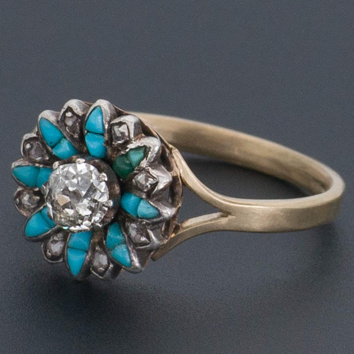 Antique Turquoise &amp; Diamond Ring | 14k Gold Ring - Trademark Antiques