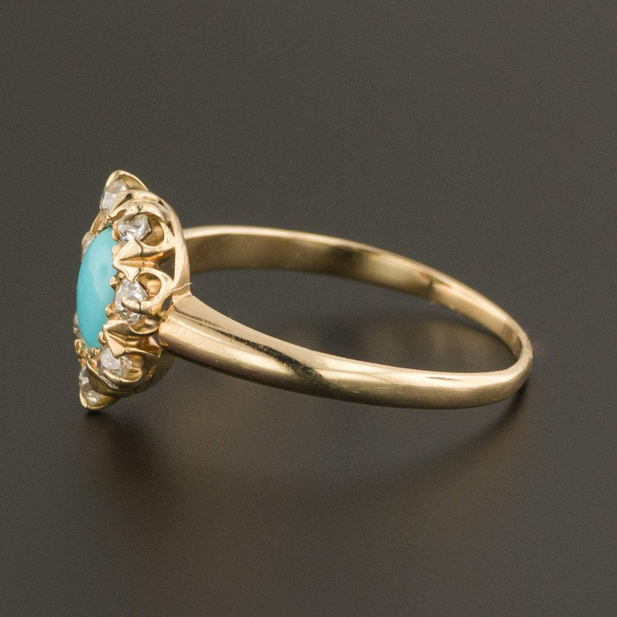 Antique Turquoise &amp; Diamond Ring | 14k Gold Ring - Trademark Antiques