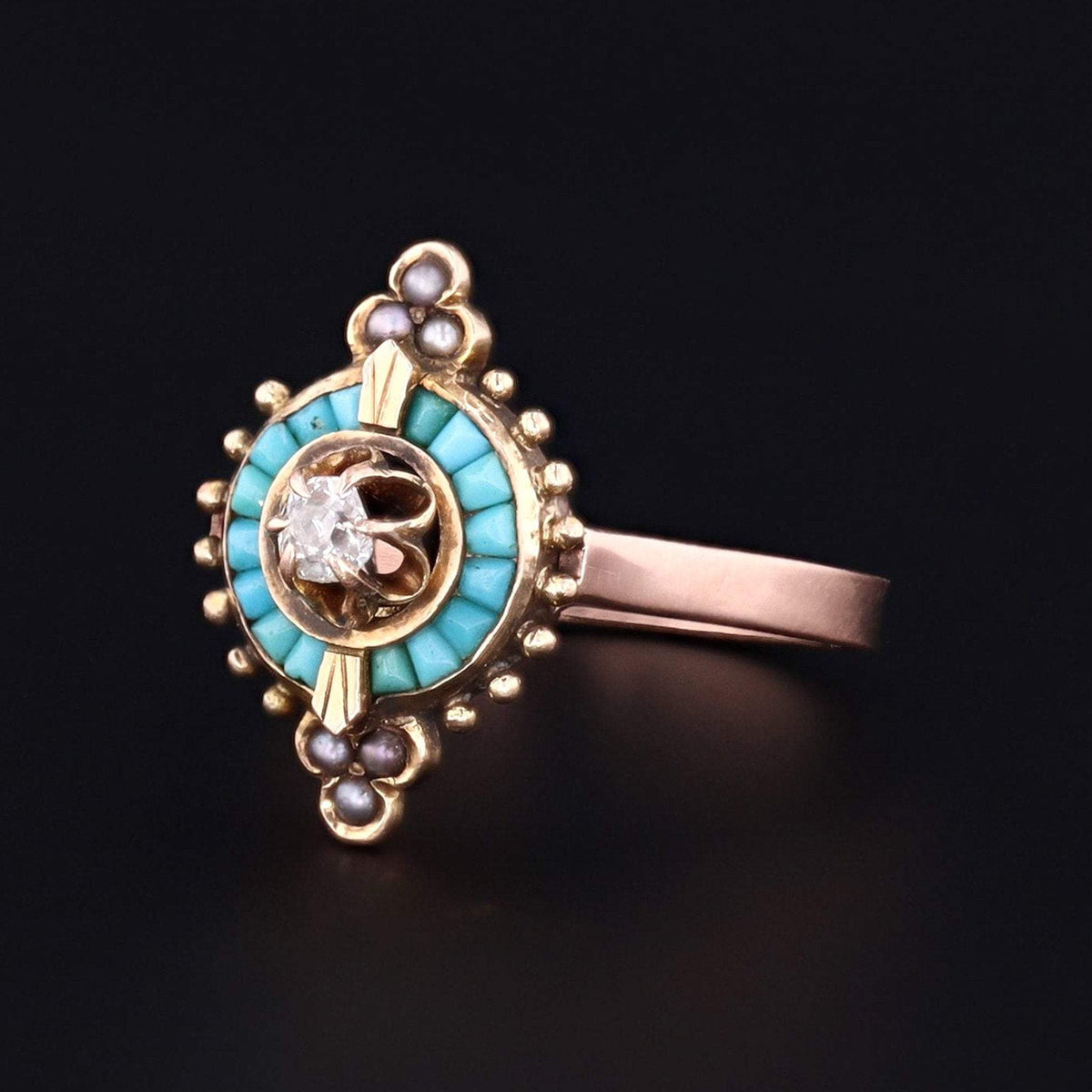 Antique Turquoise &amp; Diamond Ring | 14k Gold Ring - Trademark Antiques