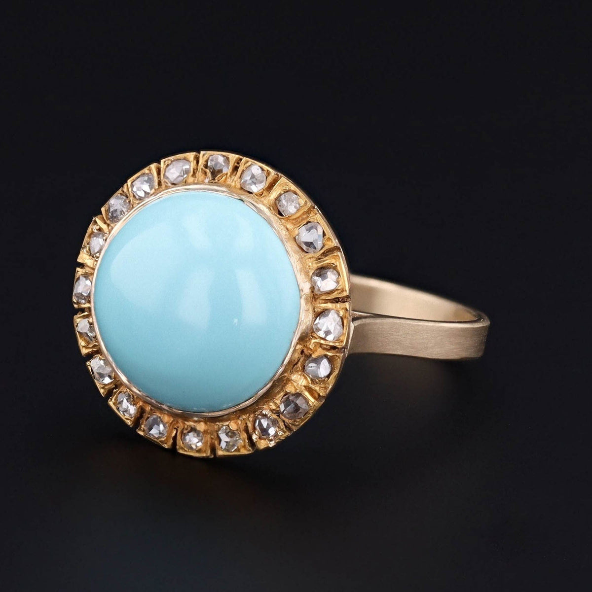 Antique Turquoise &amp; Diamond Ring | 14k Gold Ring - Trademark Antiques