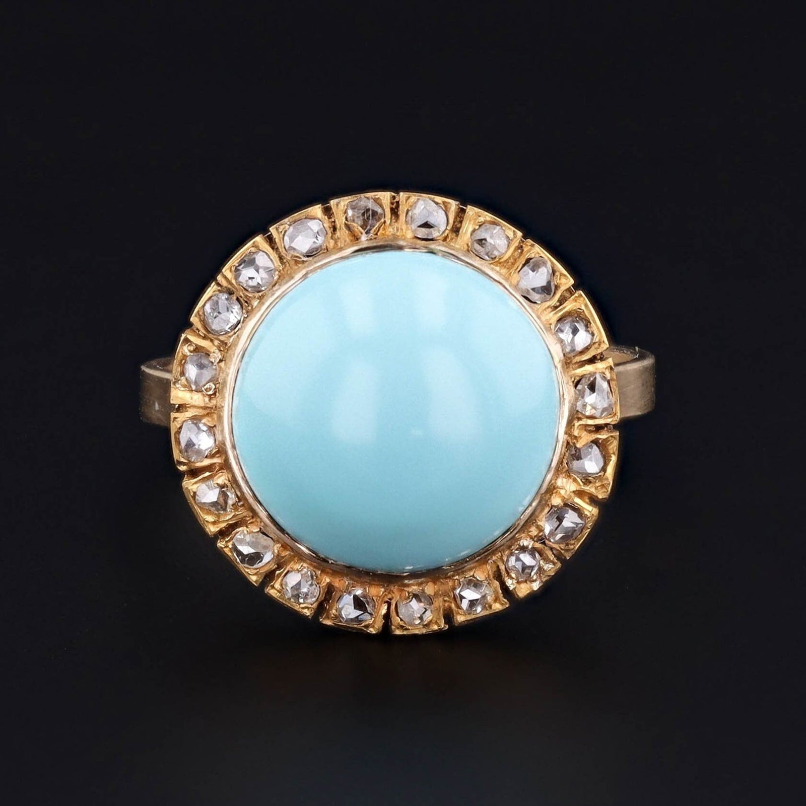 Antique Turquoise & Diamond Ring | 14k Gold Ring - Trademark Antiques