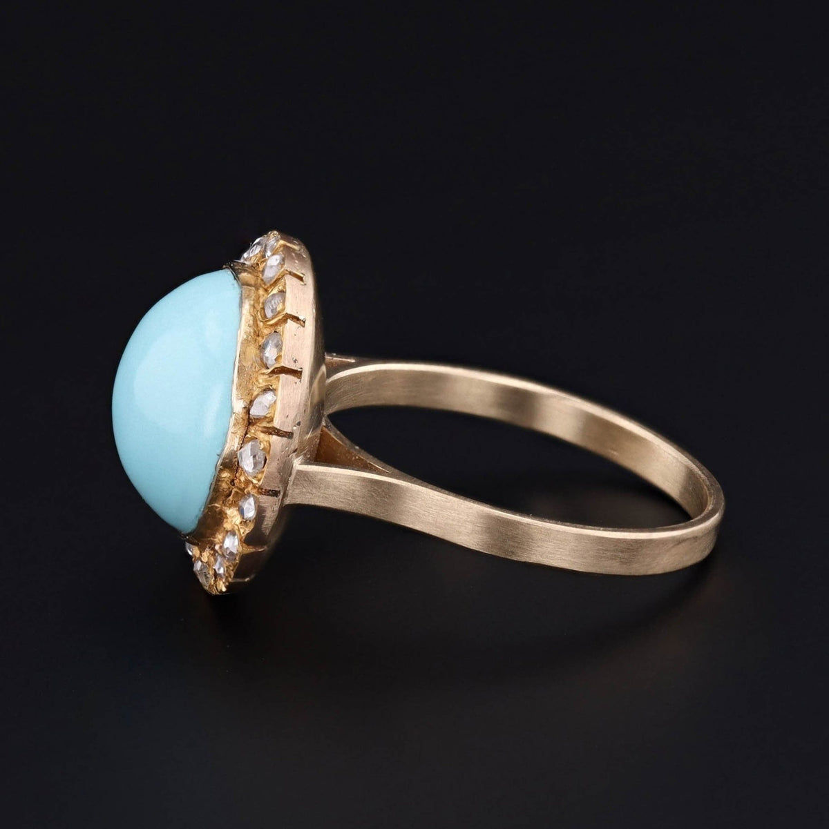 Antique Turquoise &amp; Diamond Ring | 14k Gold Ring - Trademark Antiques