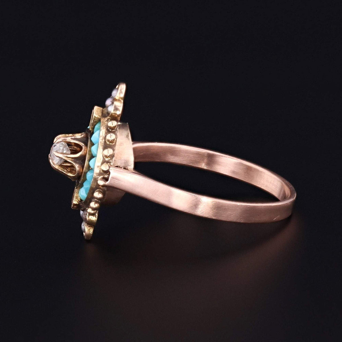 Antique Turquoise &amp; Diamond Ring | 14k Gold Ring - Trademark Antiques