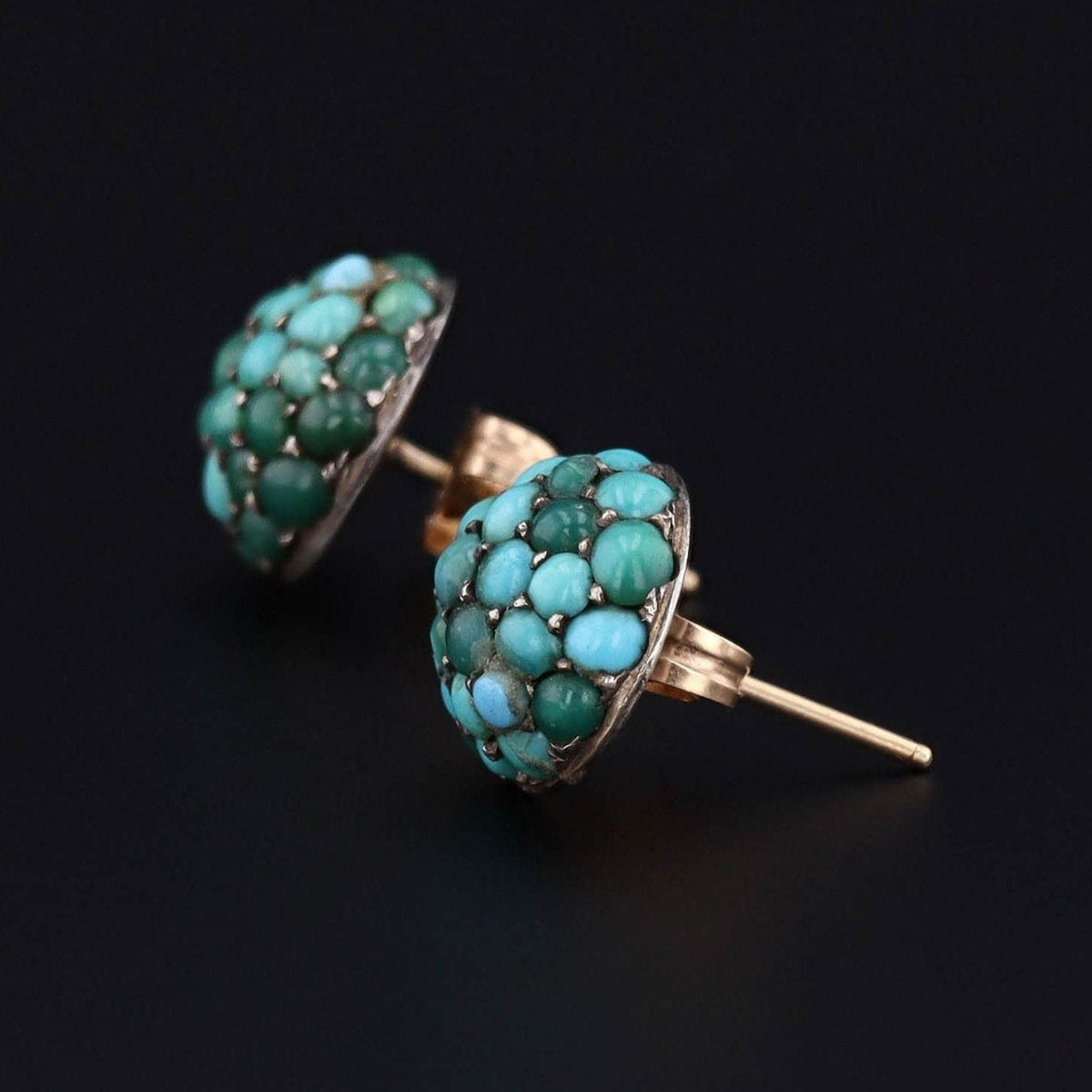 Antique Turquoise Earrings | 14k Gold &amp; Turquoise Earrings - Trademark Antiques