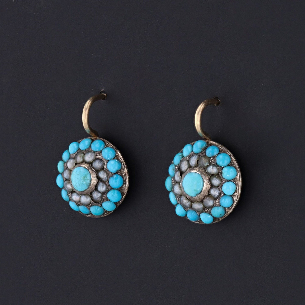 Antique Turquoise Earrings | Antique Silver &amp; 14k Gold Earrings - Trademark Antiques