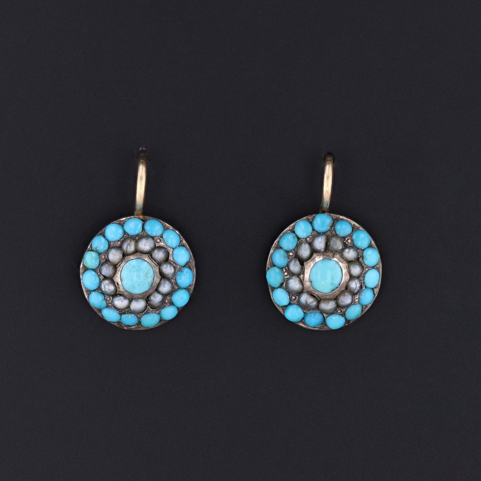 Antique Turquoise Earrings | Antique Silver & 14k Gold Earrings - Trademark Antiques