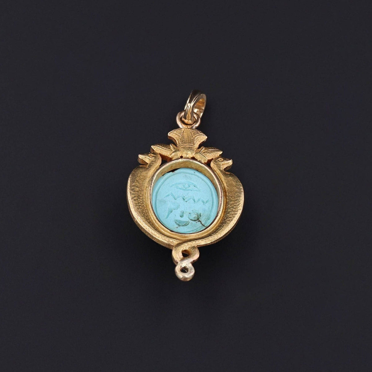 Antique Turquoise Egyptian Revival Pendant of 14k Gold - Trademark Antiques
