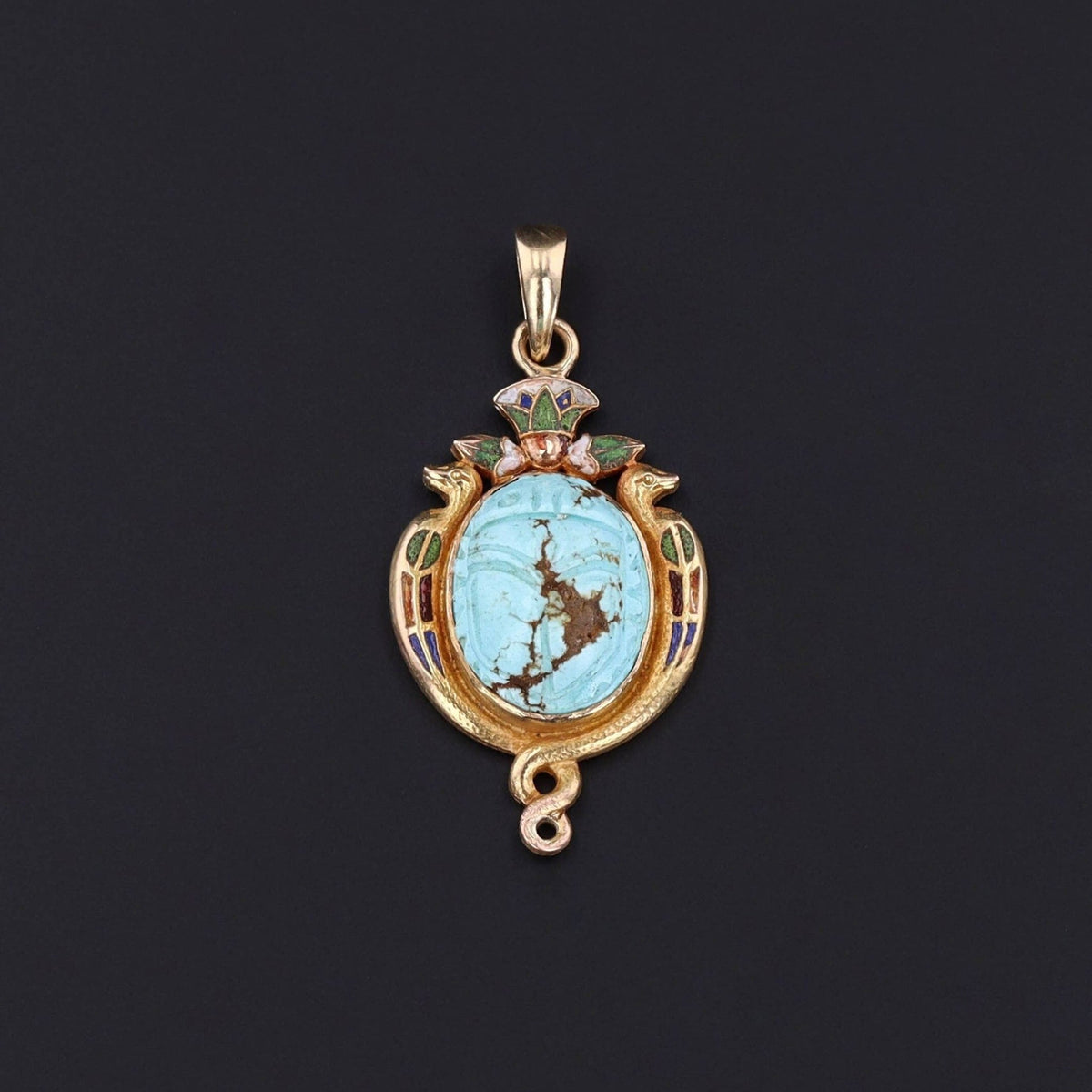 Antique Turquoise Egyptian Revival Pendant of 14k Gold - Trademark Antiques