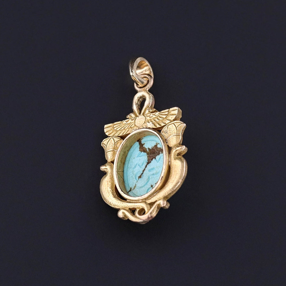 Antique Turquoise Egyptian Revival Pendant of 14k Gold - Trademark Antiques