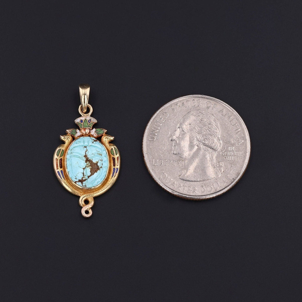 Antique Turquoise Egyptian Revival Pendant of 14k Gold - Trademark Antiques
