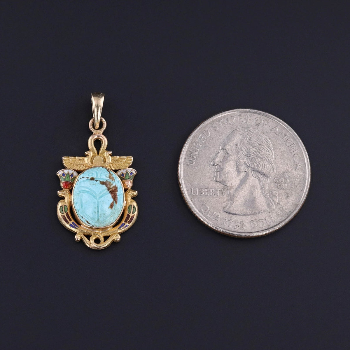Antique Turquoise Egyptian Revival Pendant of 14k Gold - Trademark Antiques