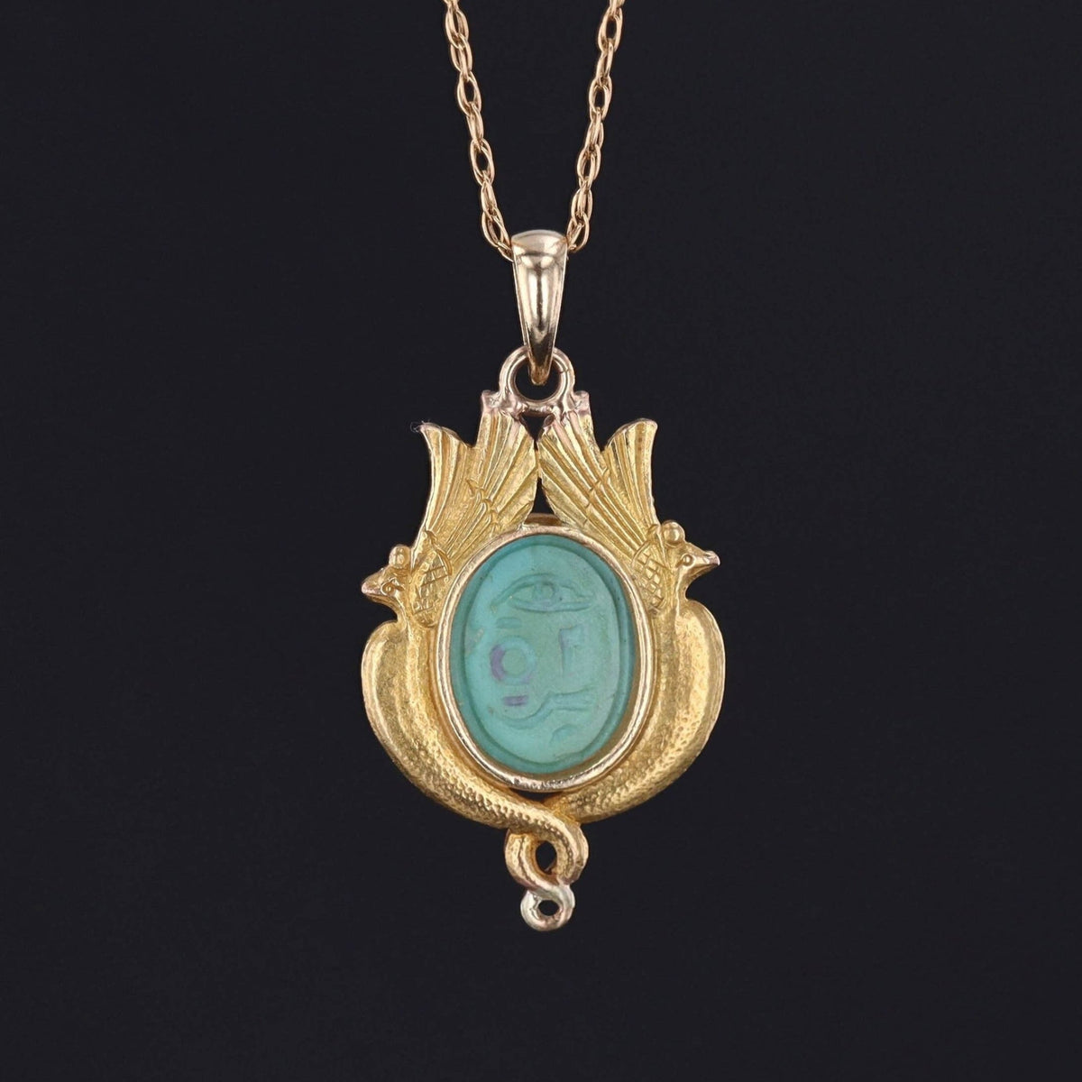 Antique Turquoise Egyptian Revival Scarab Pendant of 14k Gold - Trademark Antiques