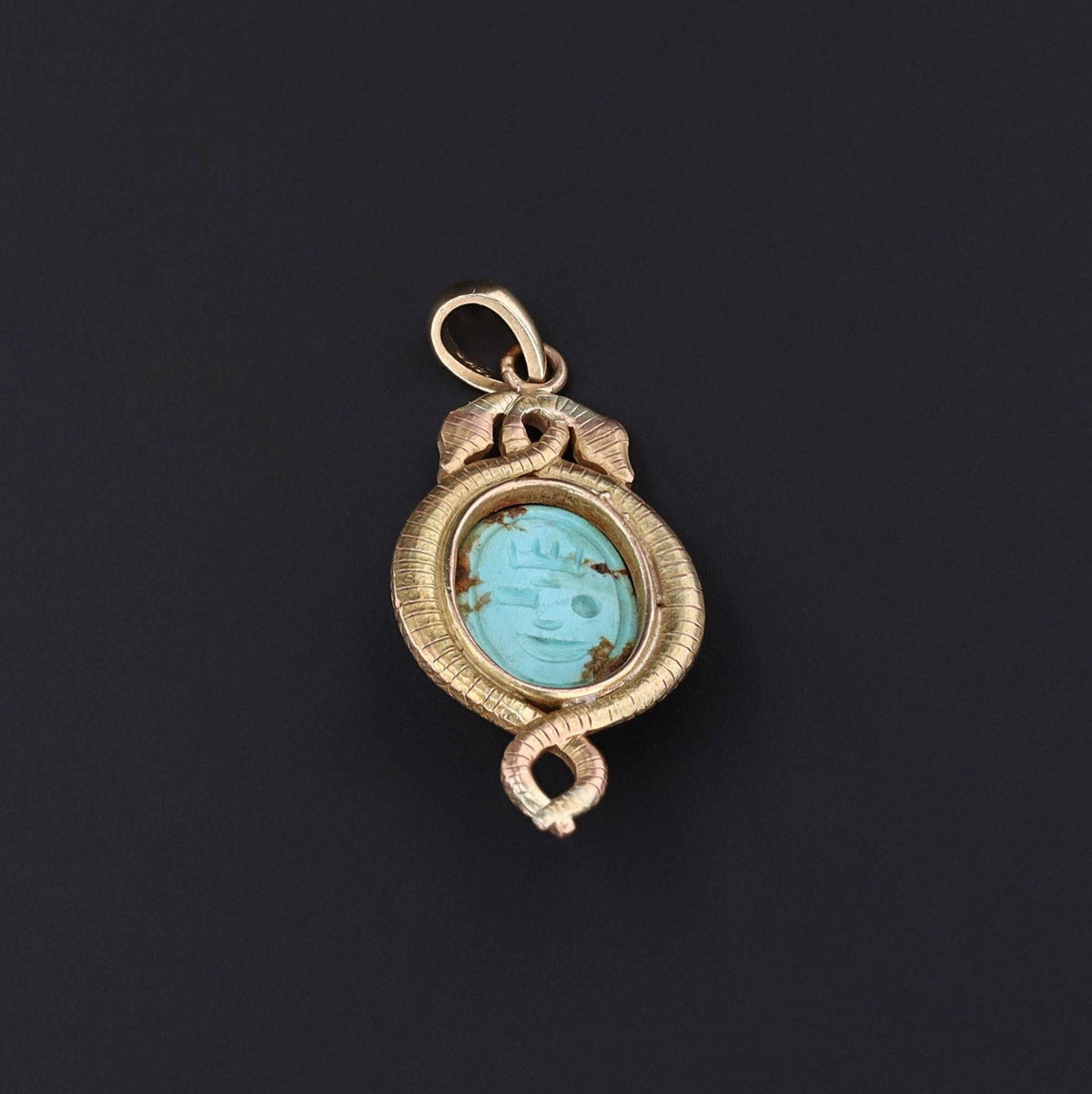 Antique Turquoise Egyptian Revival Scarab Pendant of 14k Gold - Trademark Antiques