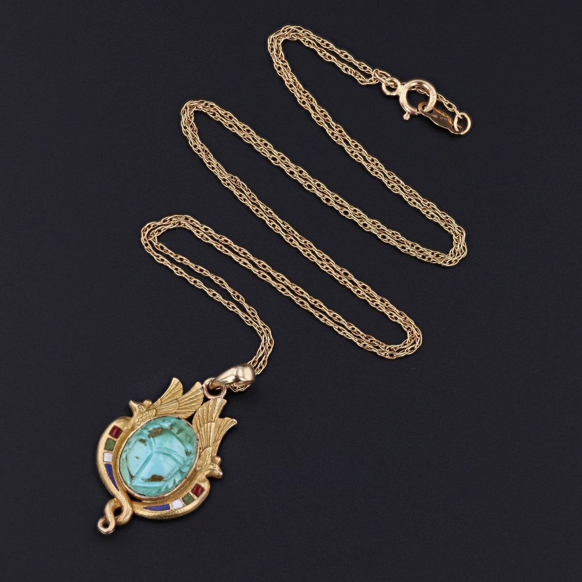 Antique Turquoise Egyptian Revival Scarab Pendant of 14k Gold - Trademark Antiques