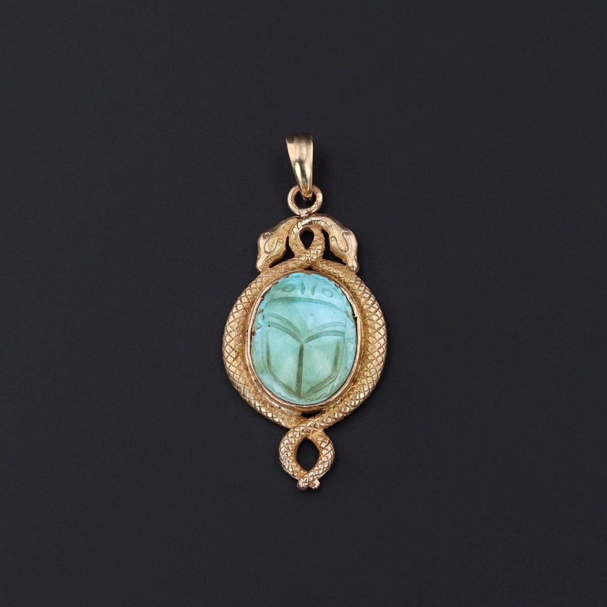 Antique Turquoise Egyptian Revival Scarab Pendant of 14k Gold - Trademark Antiques
