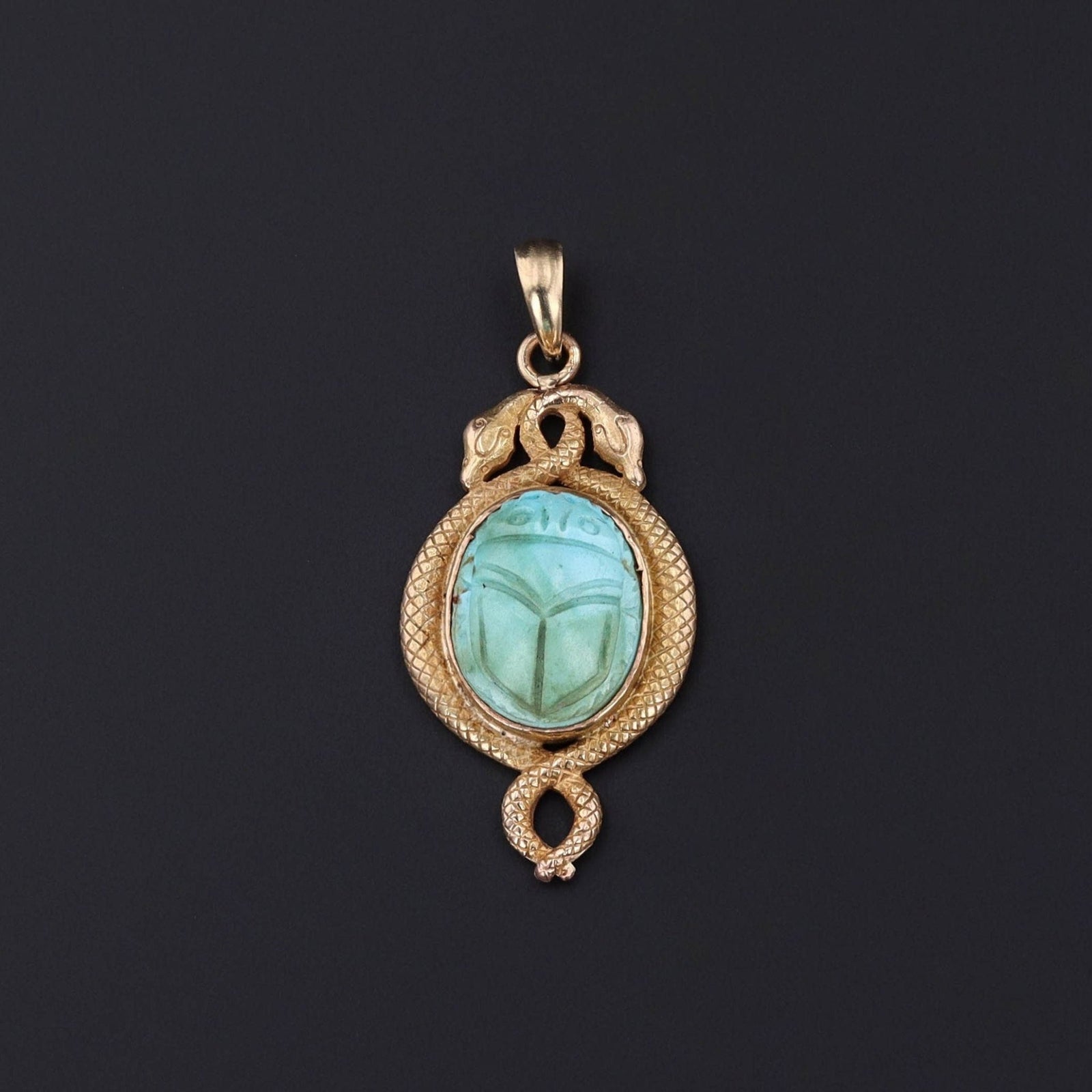 Antique Turquoise Egyptian Revival Scarab Pendant of 14k Gold - Trademark Antiques