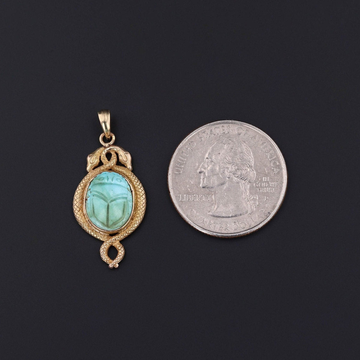 Antique Turquoise Egyptian Revival Scarab Pendant of 14k Gold - Trademark Antiques