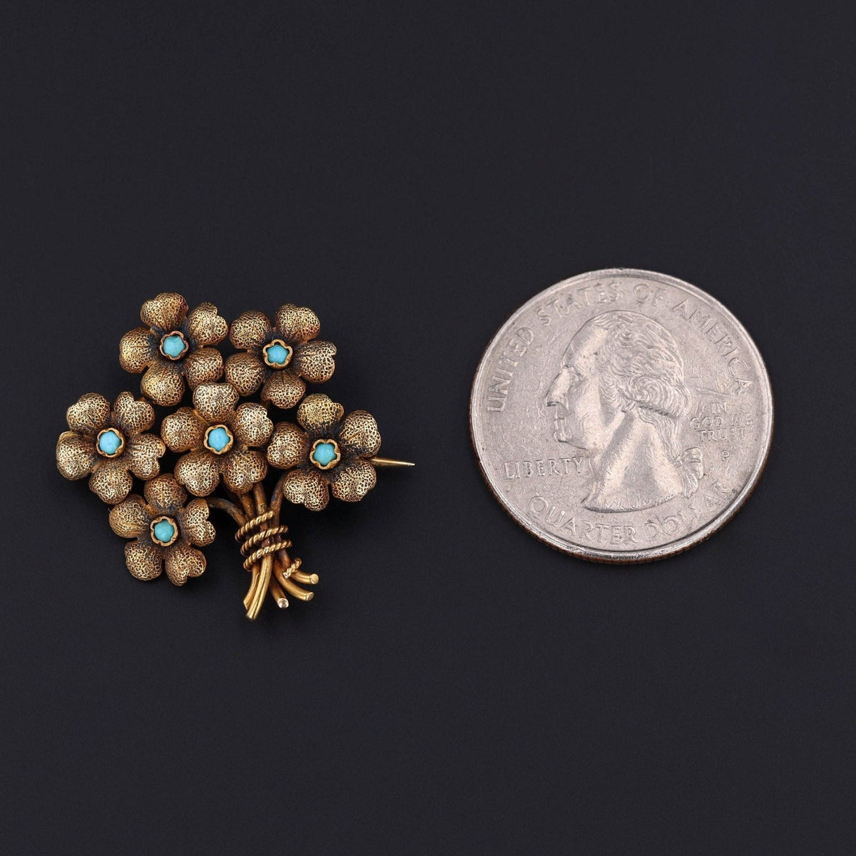 Antique Turquoise Flower Brooch of 18k Gold - Trademark Antiques