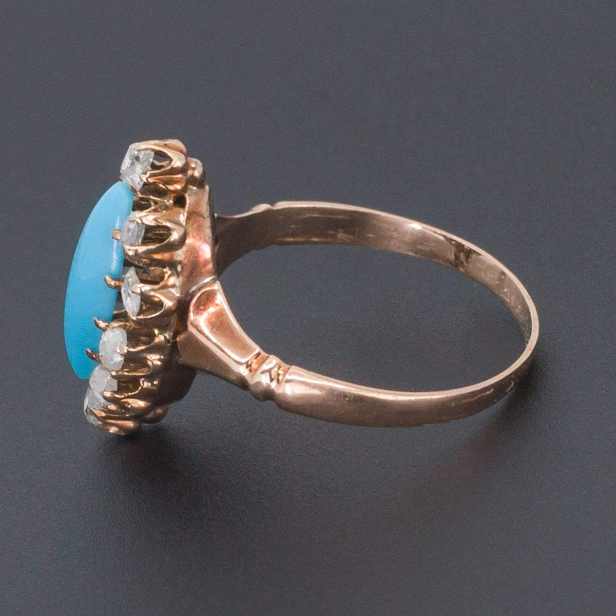 Antique Turquoise Glass &amp; Diamond Ring | Antique 14k Gold Navette Ring - Trademark Antiques