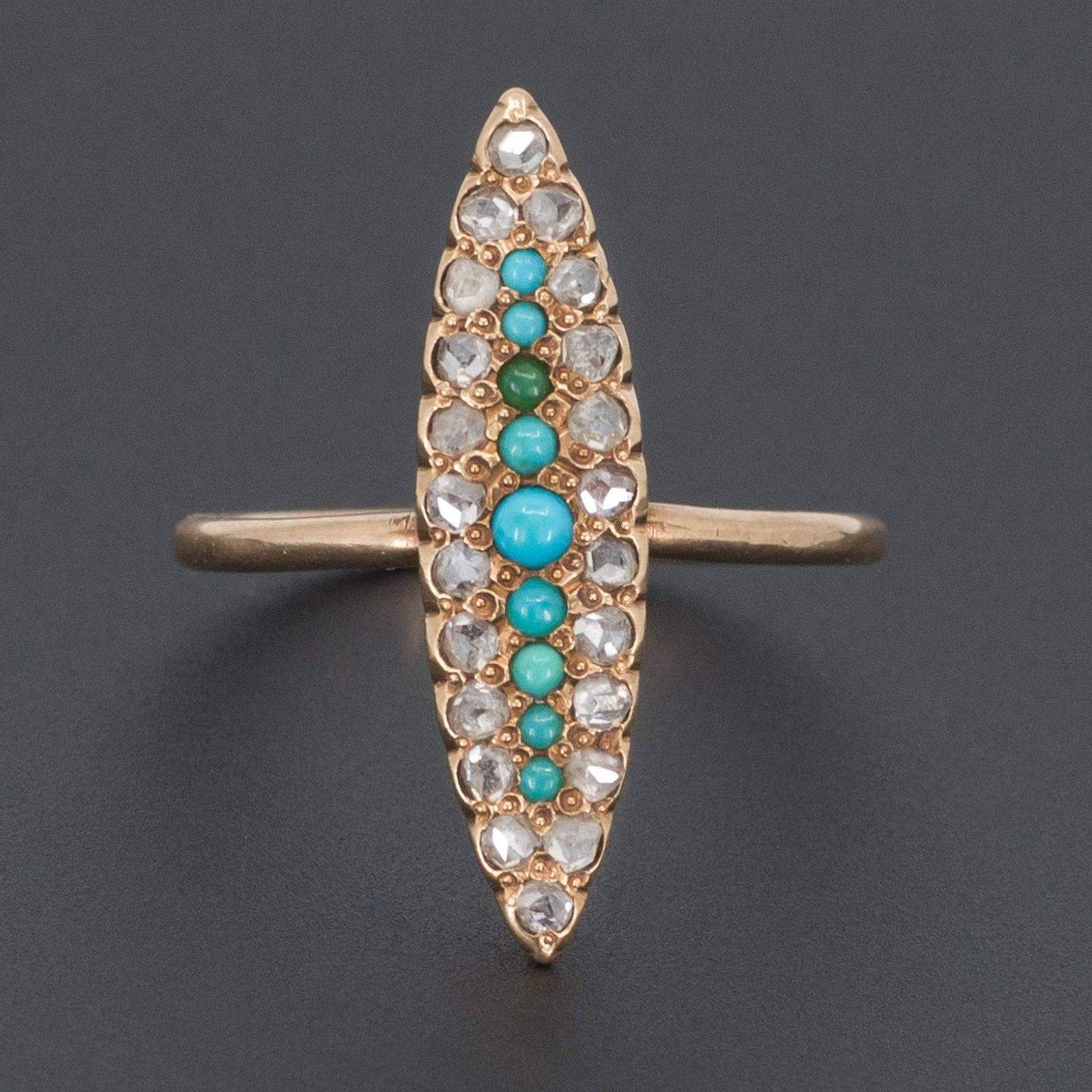 Antique Turquoise Glass & Diamond Ring | Antique 14k Gold Navette Ring - Trademark Antiques