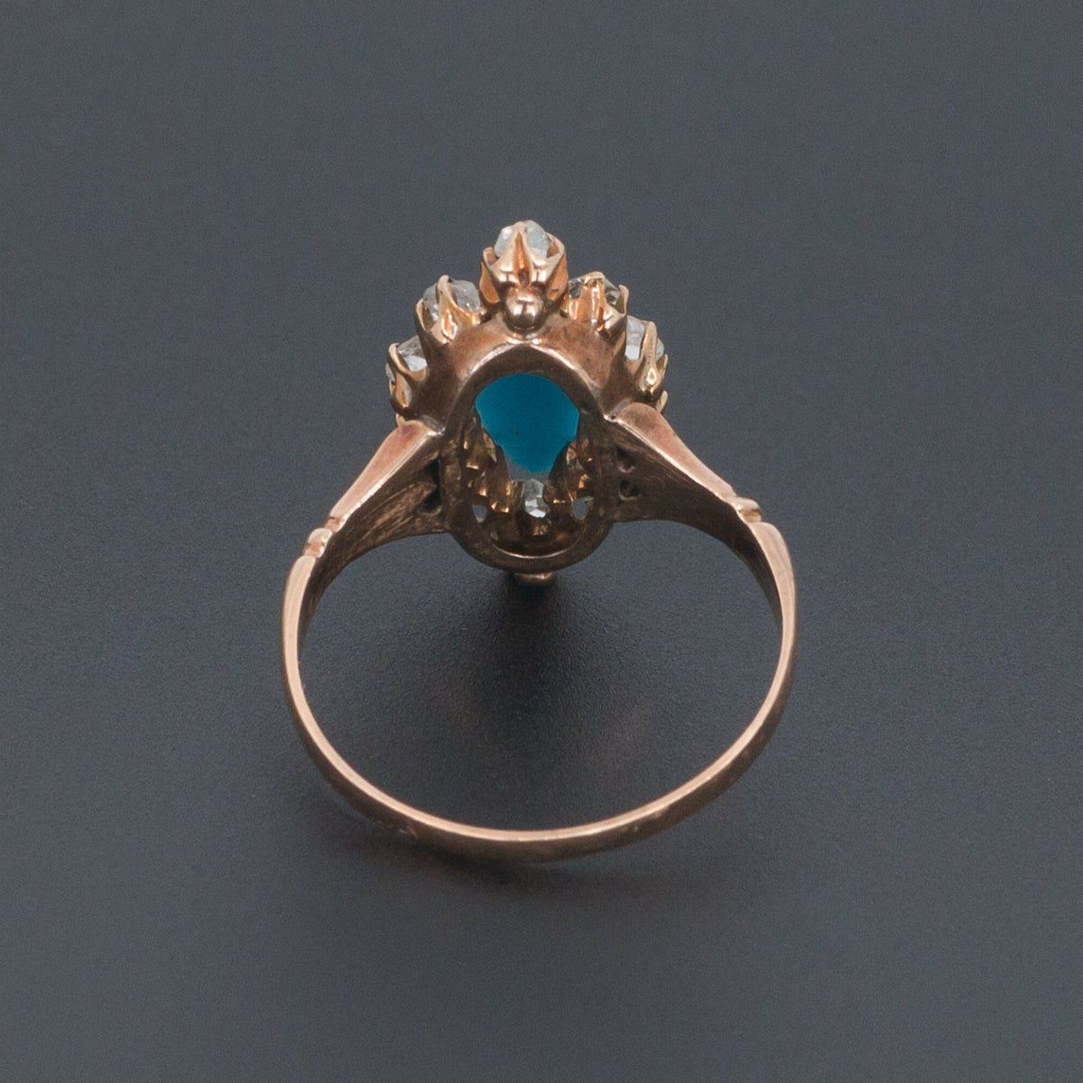 Antique Turquoise Glass &amp; Diamond Ring | Antique 14k Gold Navette Ring - Trademark Antiques