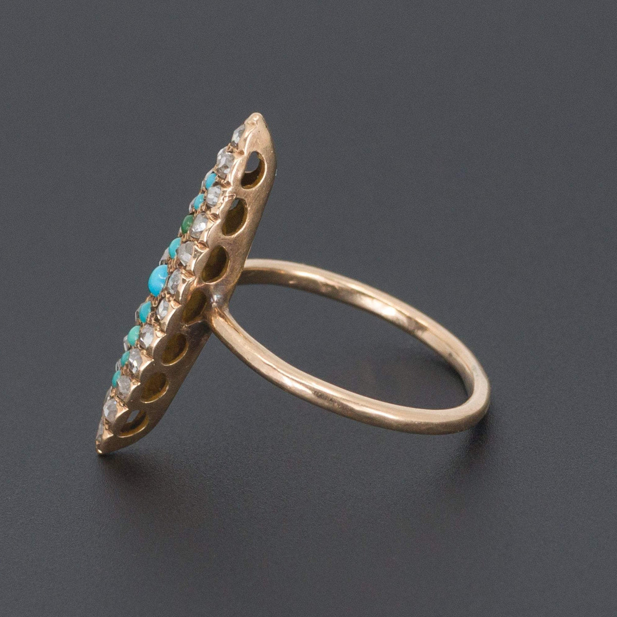 Antique Turquoise Glass &amp; Diamond Ring | Antique 14k Gold Navette Ring - Trademark Antiques