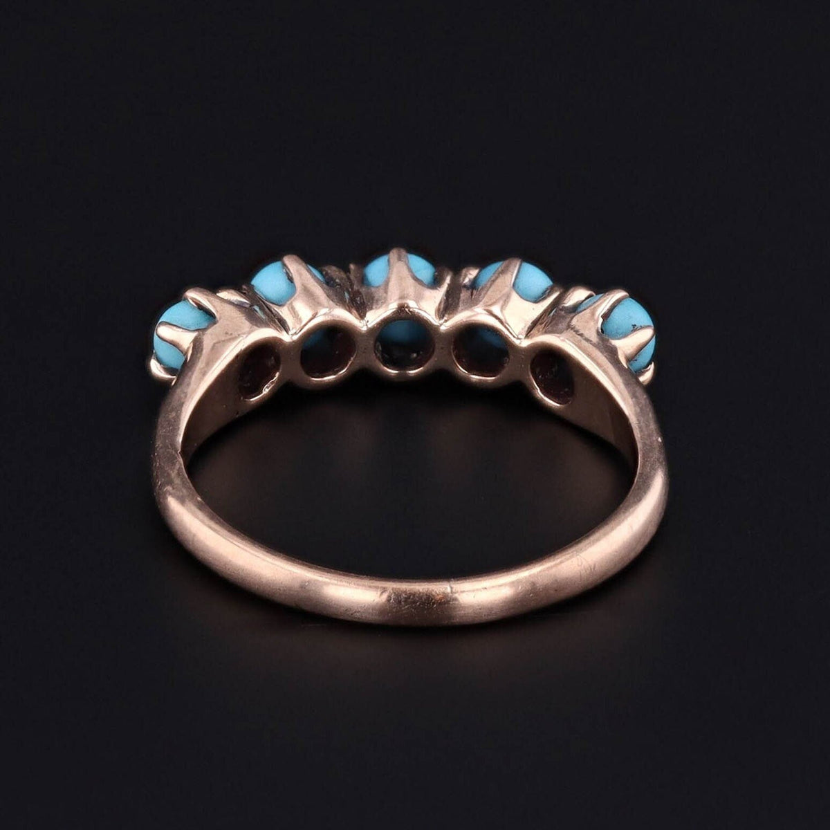 Antique Turquoise Glass Ring | 10k Gold Turquoise Glass Bead Ring - Trademark Antiques
