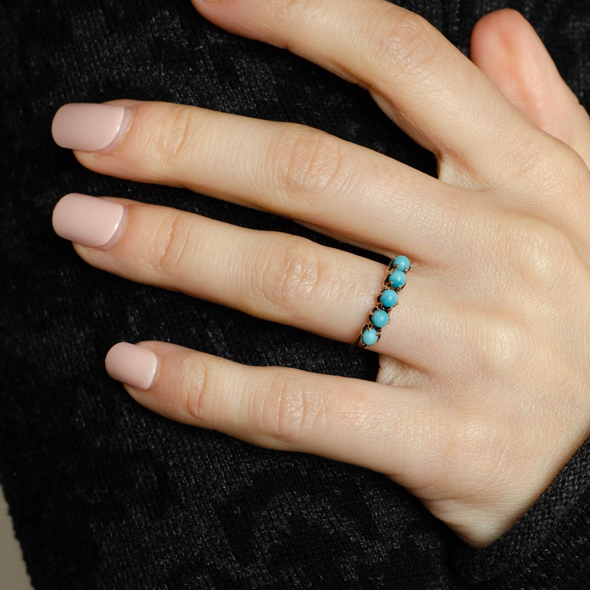 Antique Turquoise Glass Ring | 10k Gold Turquoise Glass Bead Ring - Trademark Antiques