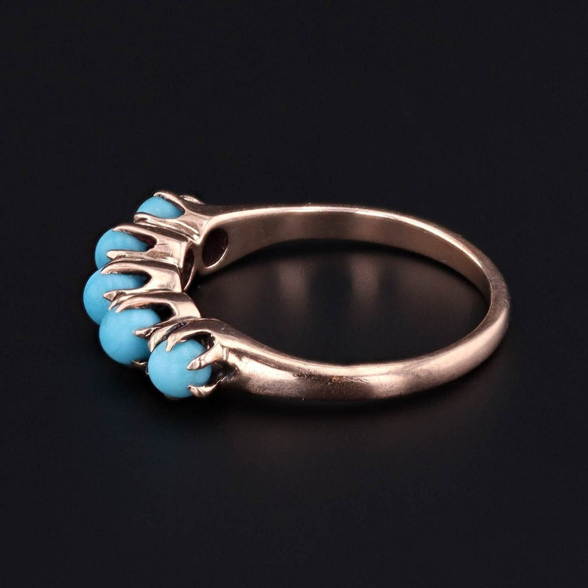 Antique Turquoise Glass Ring | 10k Gold Turquoise Glass Bead Ring - Trademark Antiques