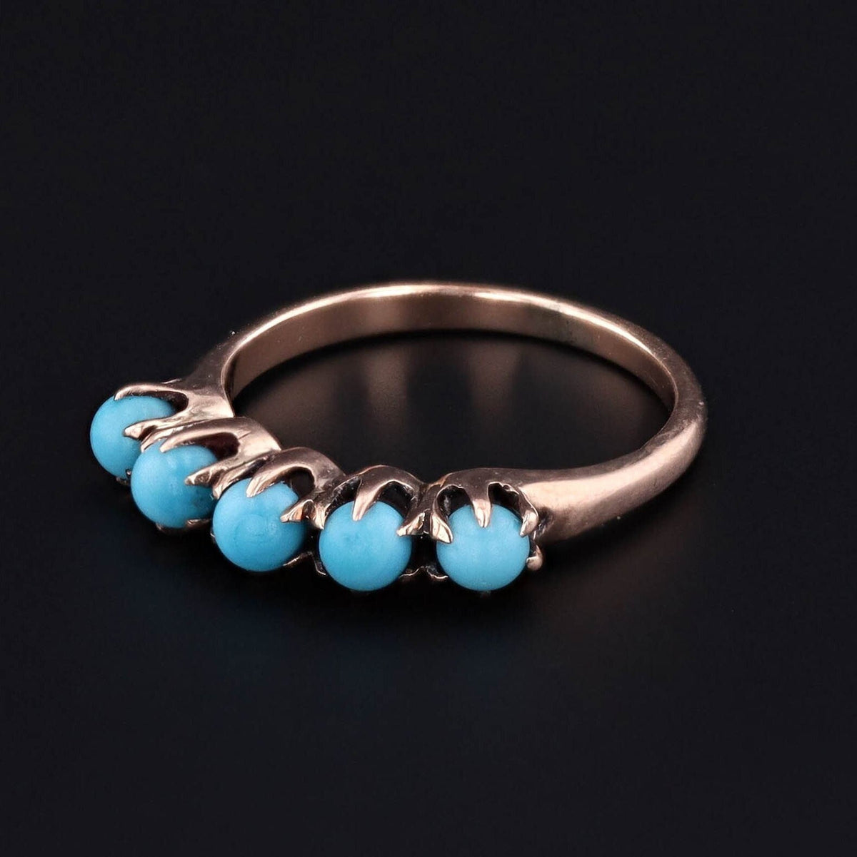 Antique Turquoise Glass Ring | 10k Gold Turquoise Glass Bead Ring - Trademark Antiques