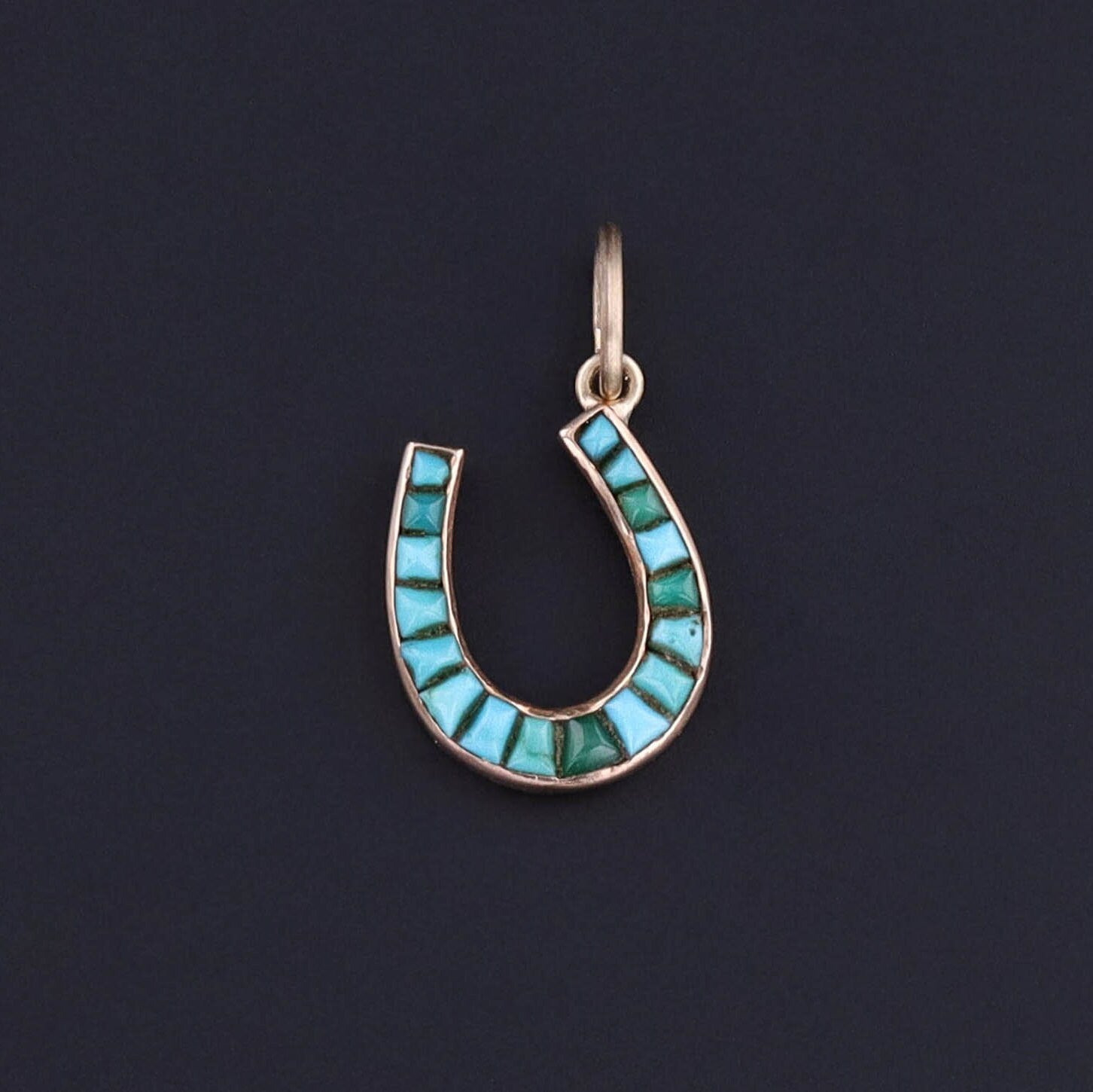 Antique Turquoise Horseshoe Charm of 14k Gold - Trademark Antiques