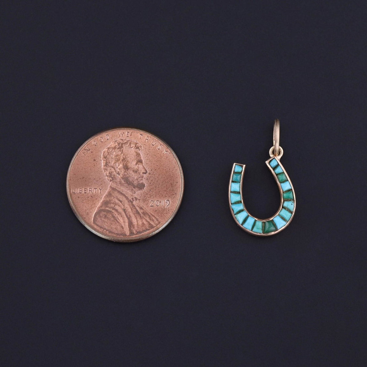 Antique Turquoise Horseshoe Charm of 14k Gold - Trademark Antiques