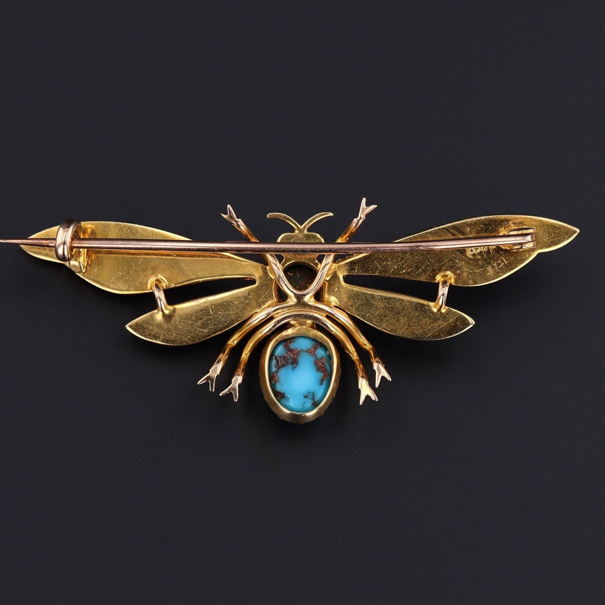 Antique Turquoise Insect Brooch of 15ct Gold - Trademark Antiques