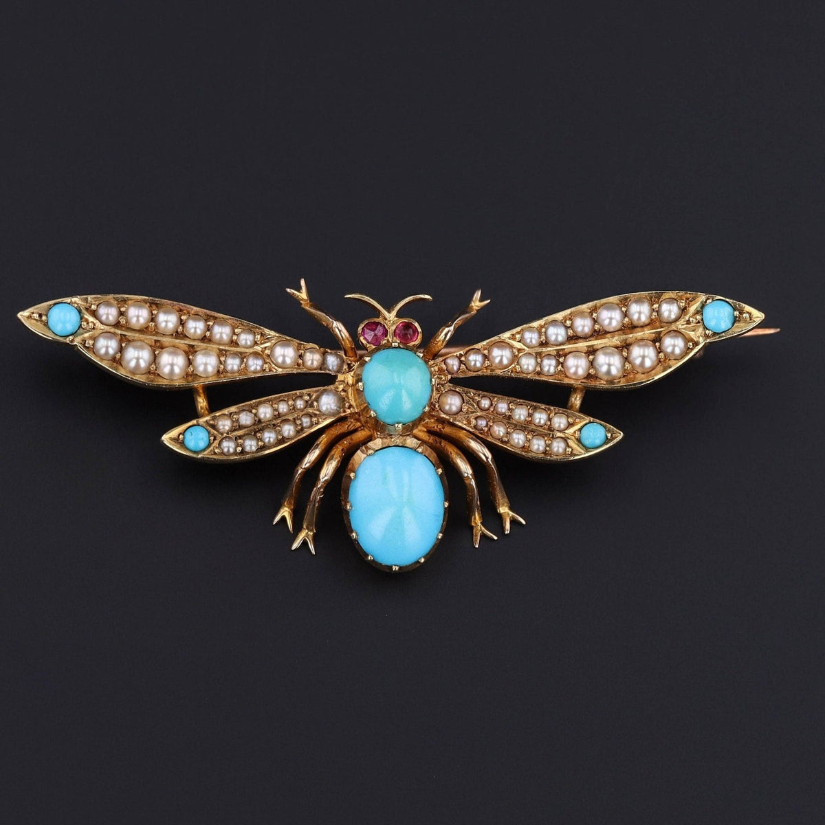 Antique Turquoise Insect Brooch of 15ct Gold - Trademark Antiques