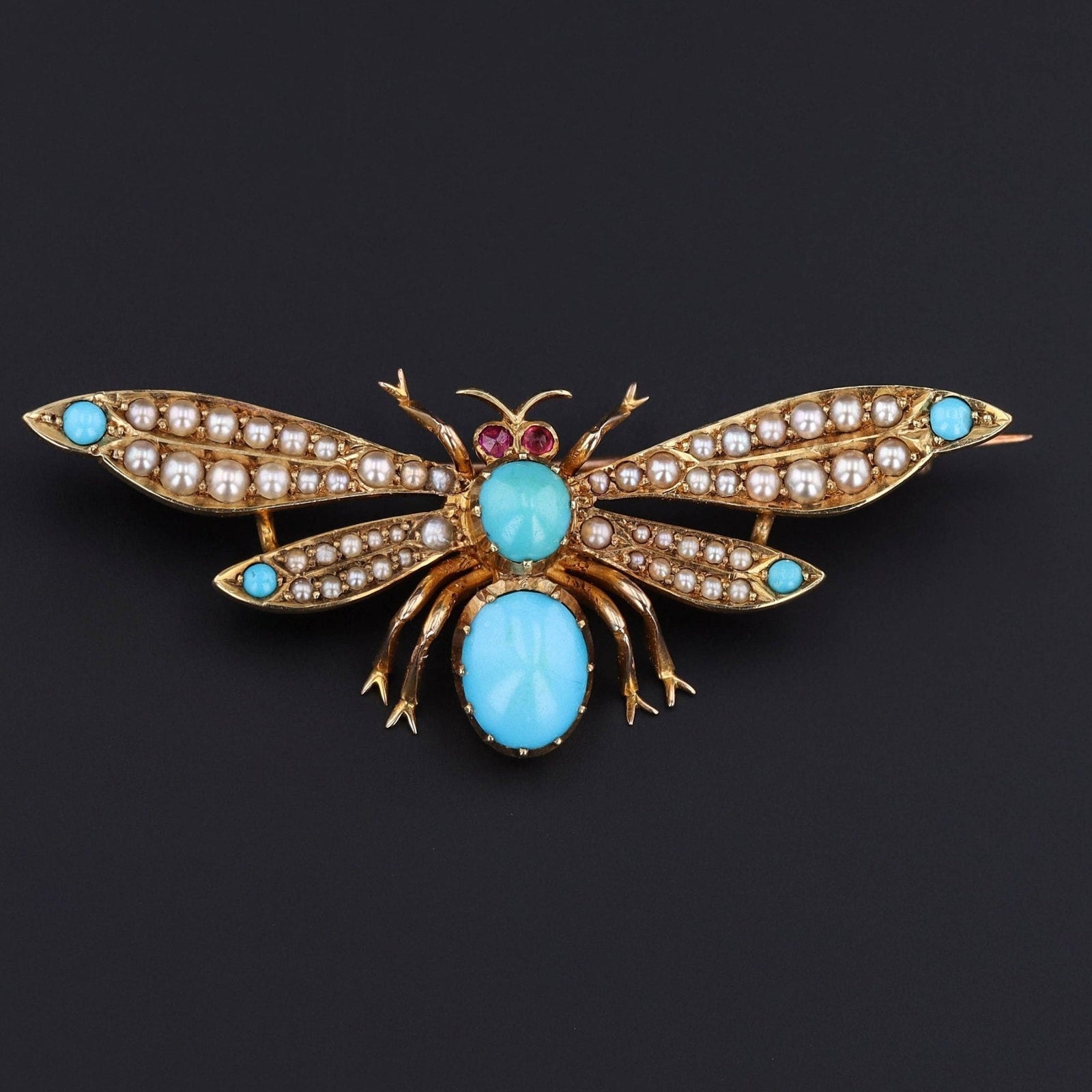 Antique Turquoise Insect Brooch of 15ct Gold - Trademark Antiques