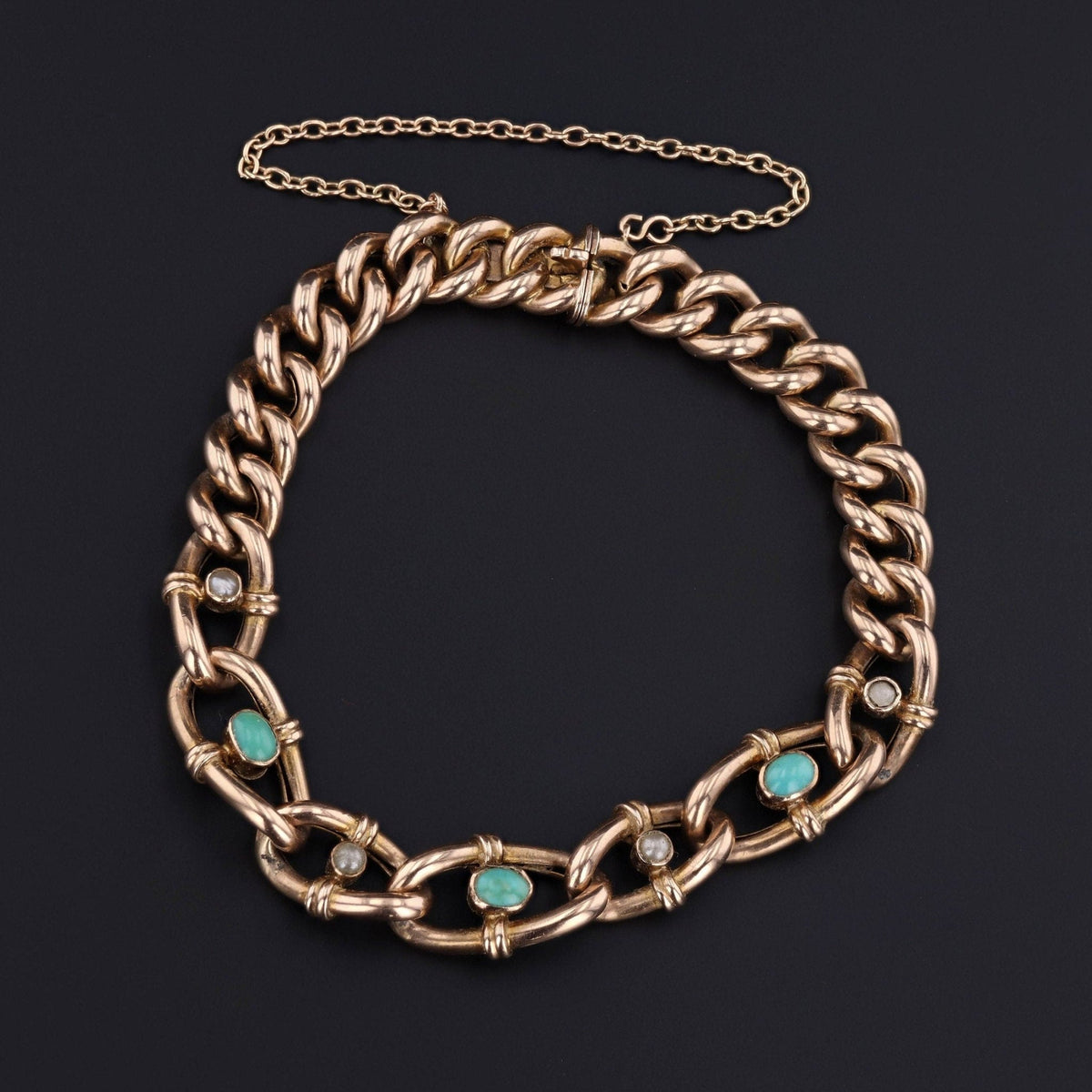Antique Turquoise Link Bracelet of 9ct Gold - Trademark Antiques