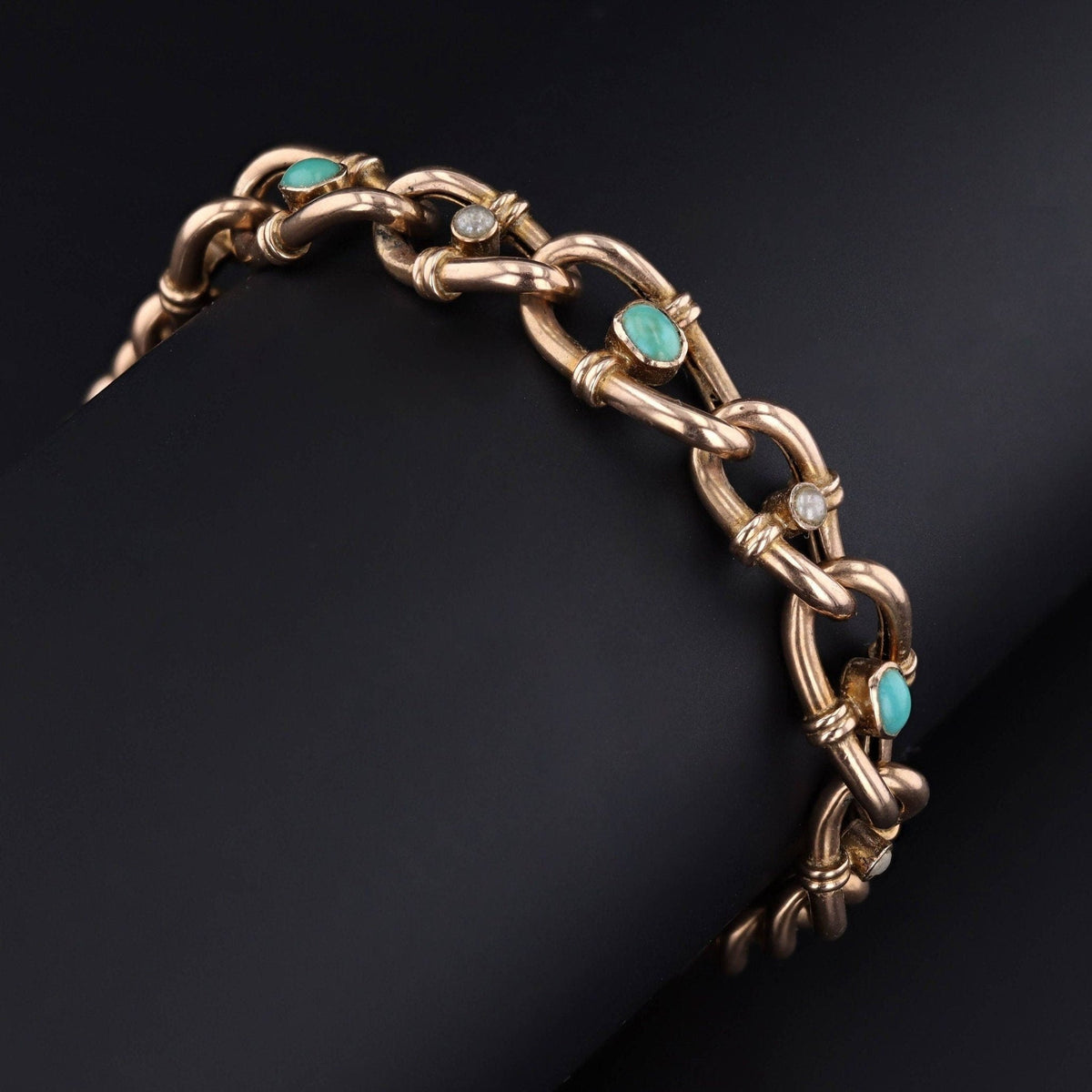 Antique Turquoise Link Bracelet of 9ct Gold - Trademark Antiques