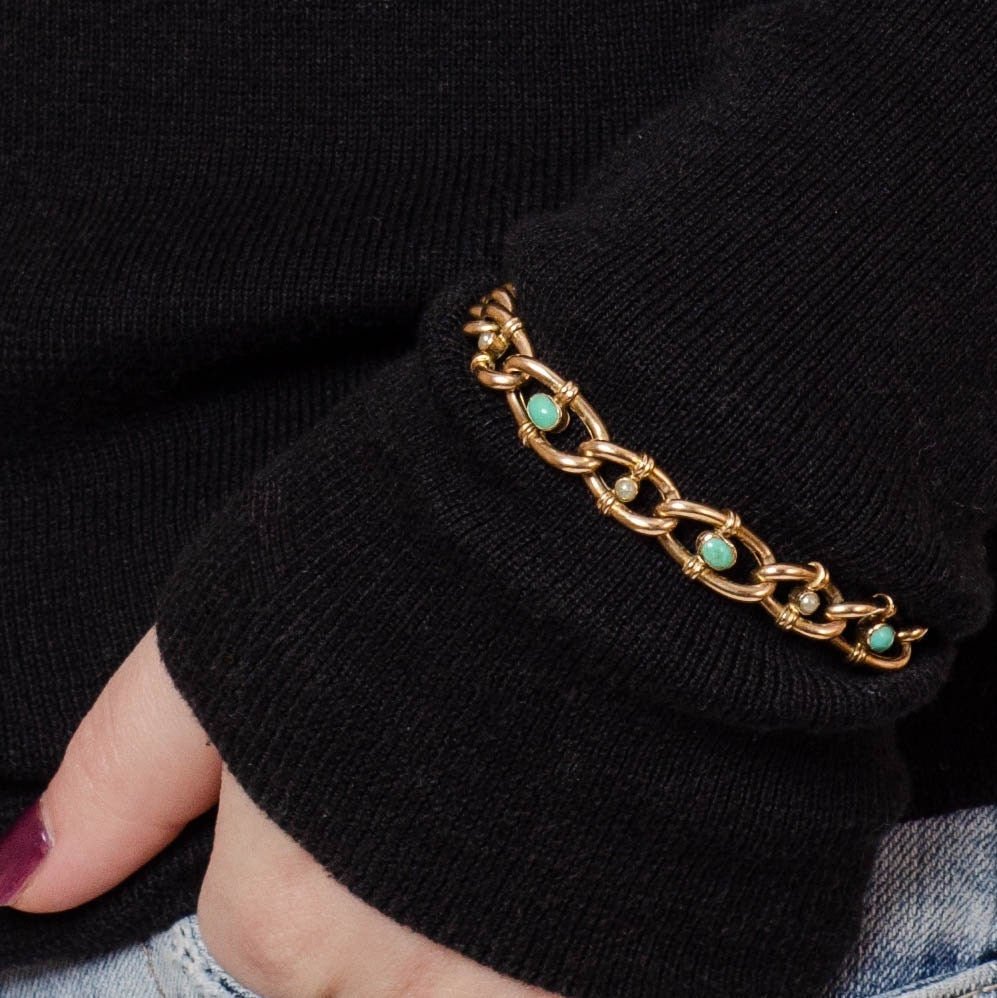 Antique Turquoise Link Bracelet of 9ct Gold - Trademark Antiques