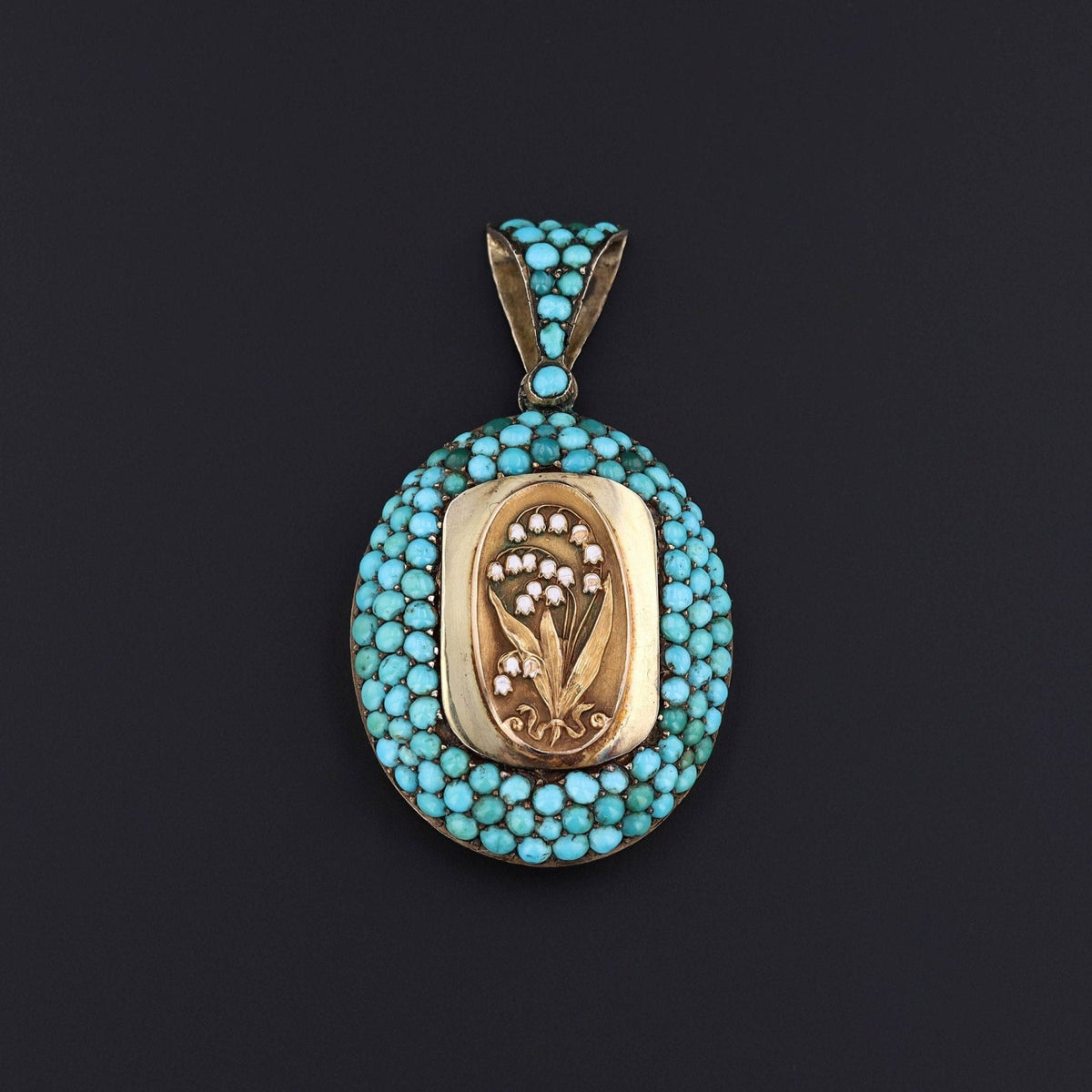 Antique Turquoise Locket of 14k Gold - Trademark Antiques