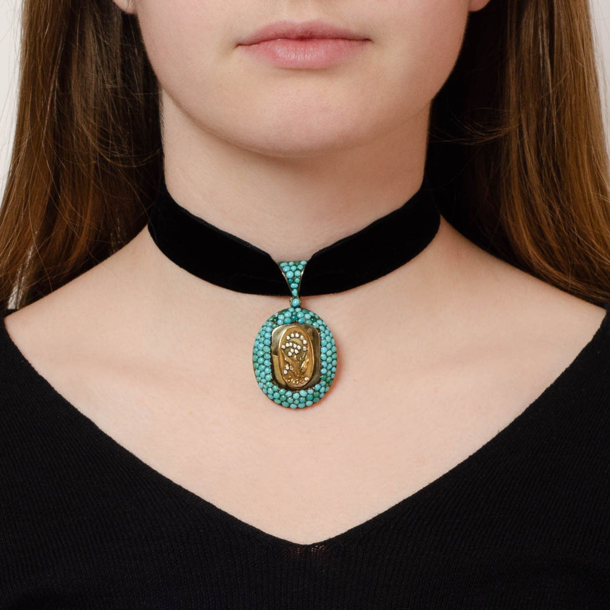 Antique Turquoise Locket of 14k Gold - Trademark Antiques