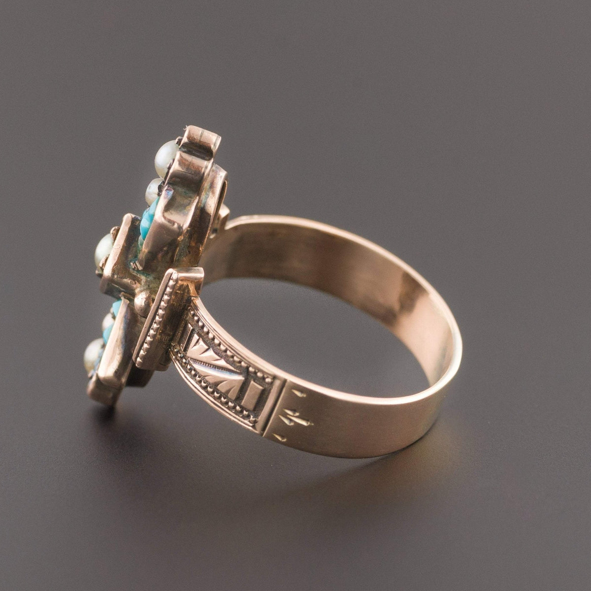 Antique Turquoise &amp; Pearl Ring | 14k Gold Ring - Trademark Antiques